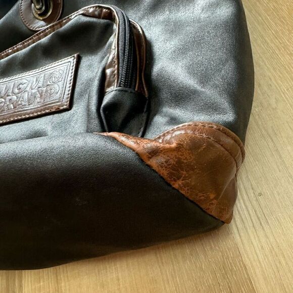 Vintage MGM Grand Las Vegas Mini Leather Backpack Black And Brown Distressed - Picture 7 of 13
